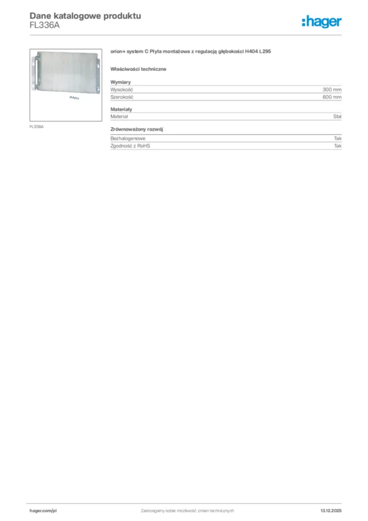 Zdjęcie Hager Karta katalogowa FL336A | Hager Polska