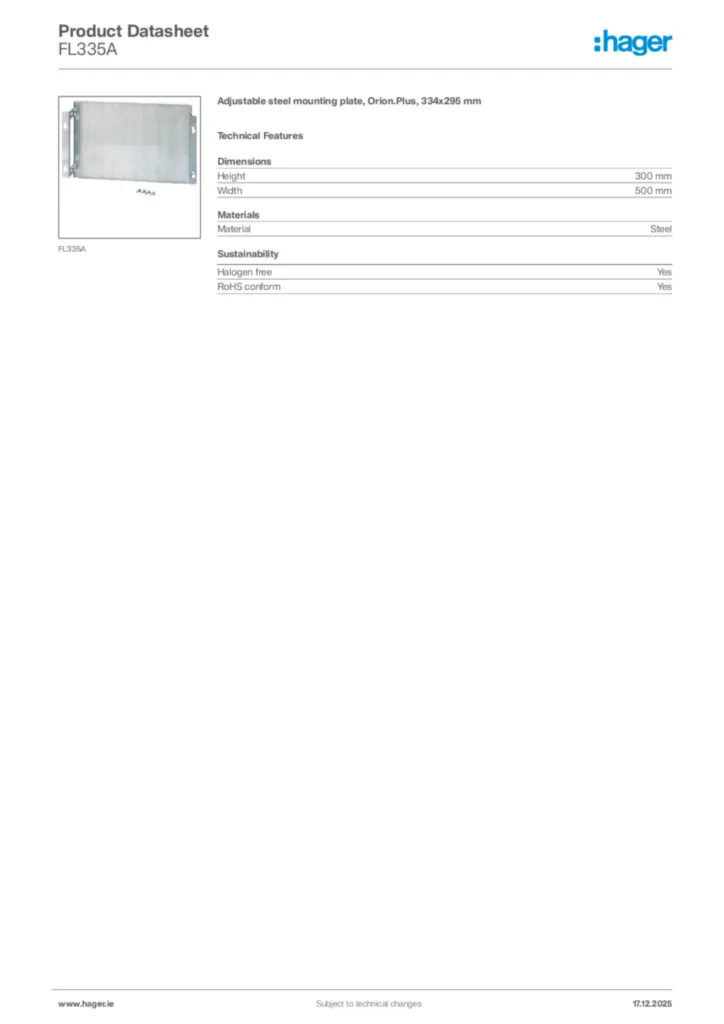 Image Hager Product data sheet FL335A  | Hager