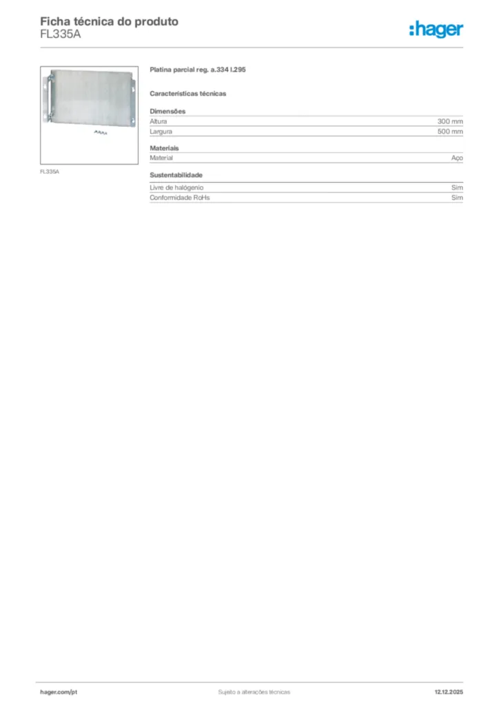 Imagem Hager Ficha técnica do produto FL335A | Hager Portugal