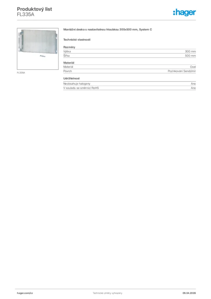 Obrázek Hager Product data sheet FL335A | Hager