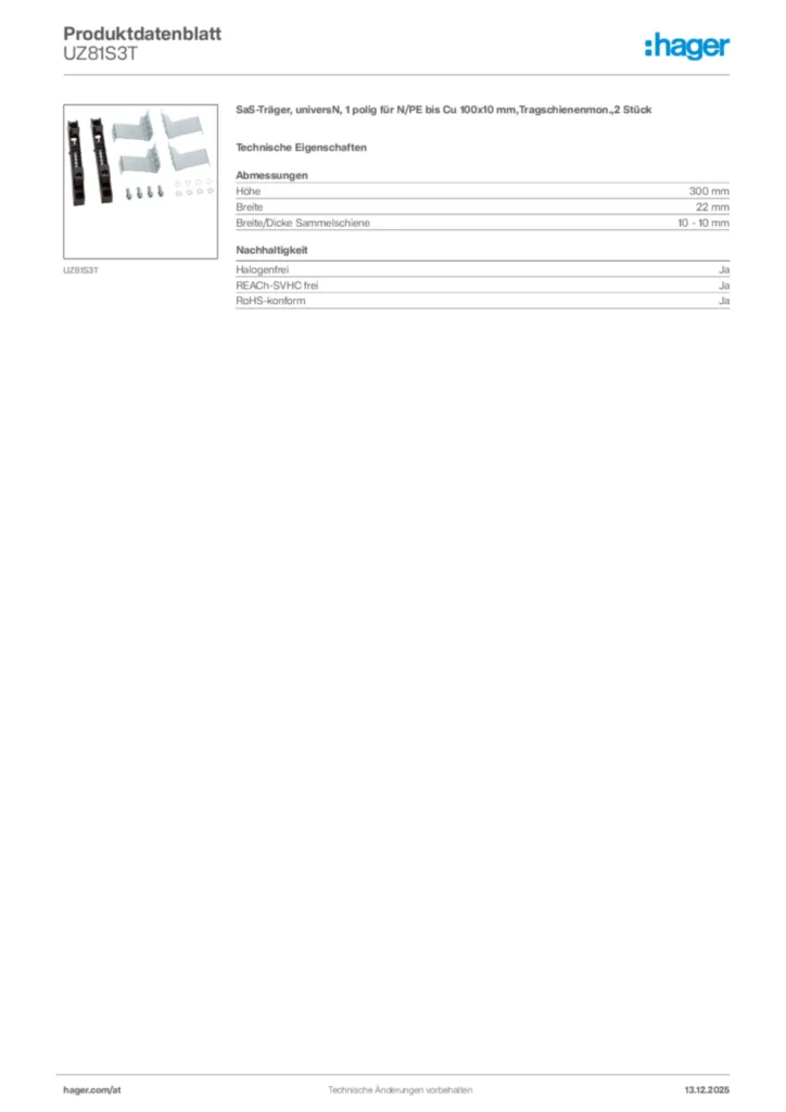 Bild Hager Produktdatenblatt UZ81S3T | Hager Deutschland