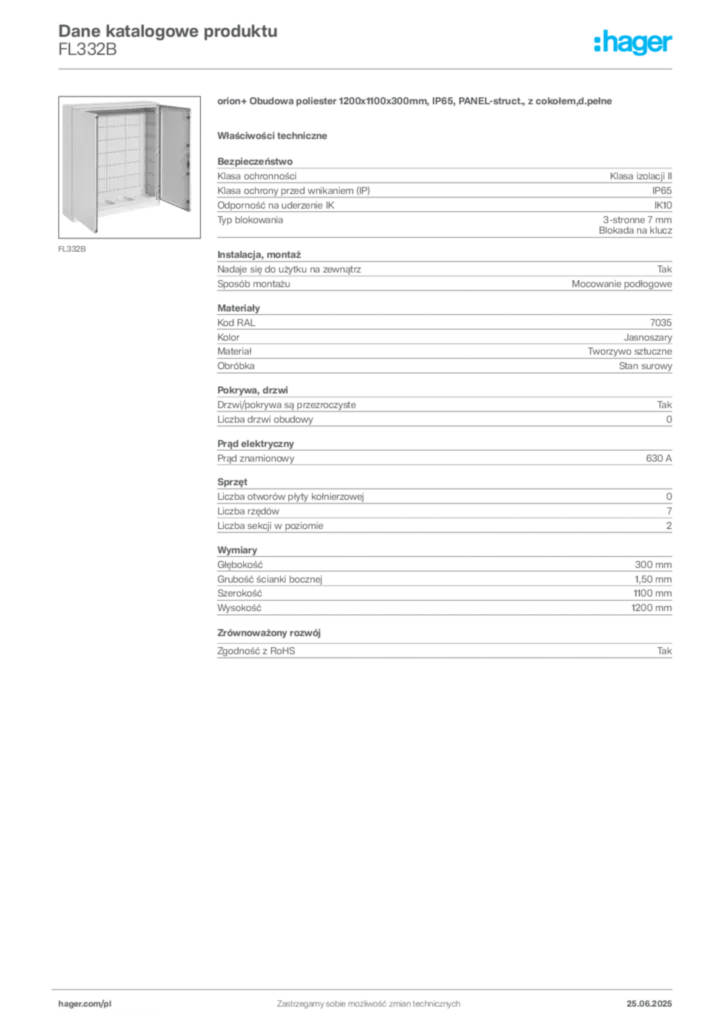 Zdjęcie Hager Karta katalogowa FL332B | Hager Polska