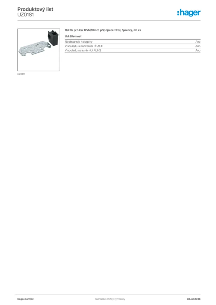 Obrázek Hager Product data sheet UZ01S1 | Hager