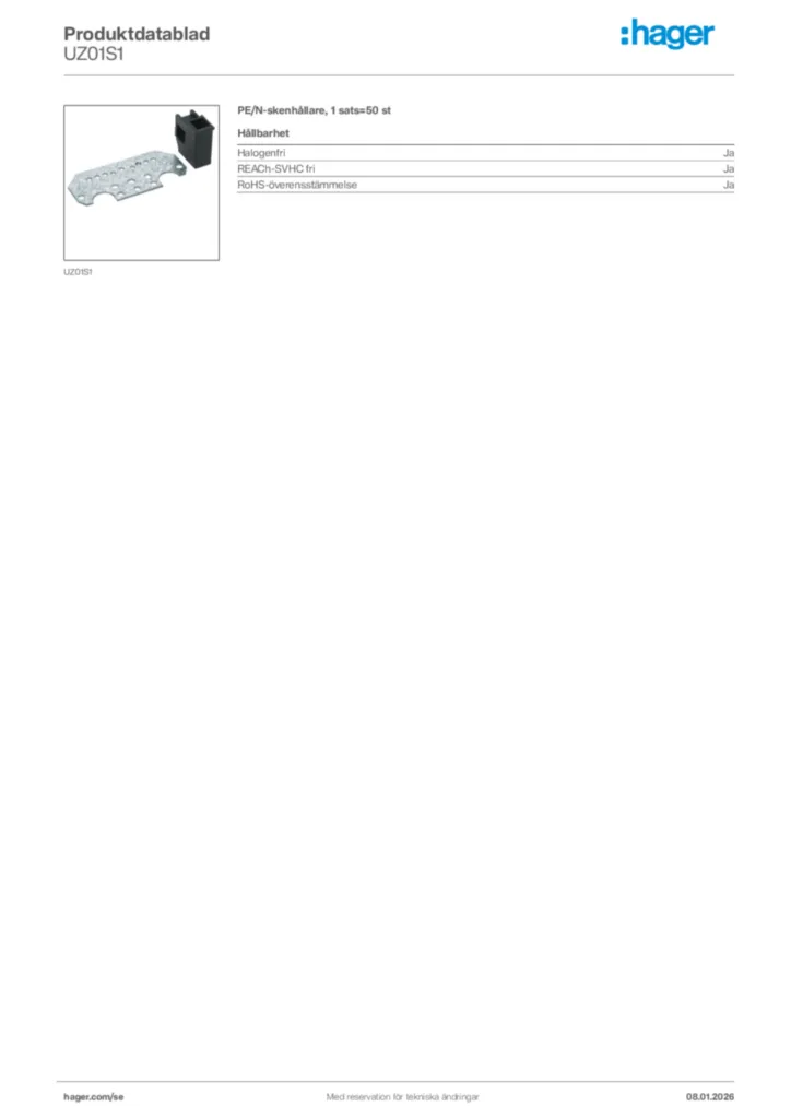 Bild Hager Produktdatablad UZ01S1 | Hager Sverige