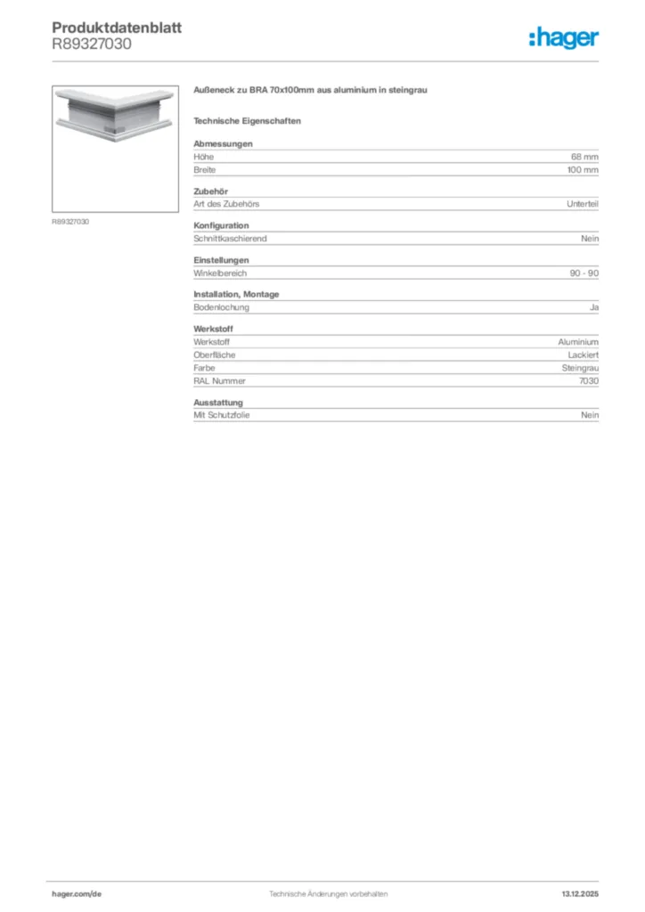 Bild Hager Produktdatenblatt R89327030 | Hager Deutschland