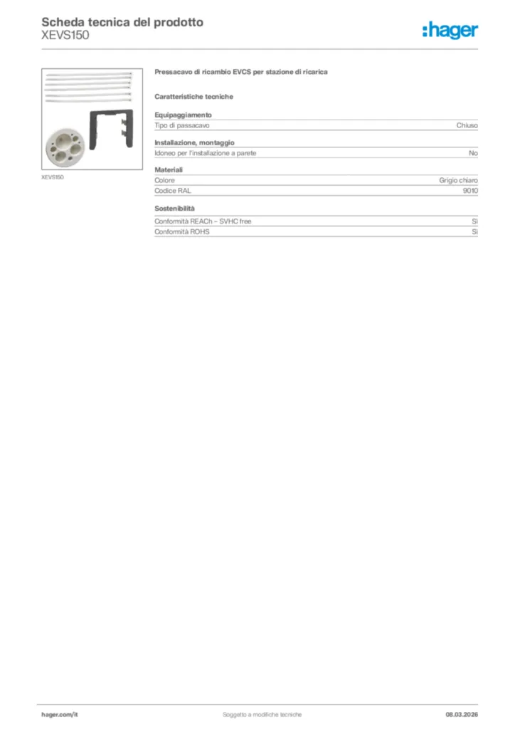Immagine Hager Scheda tecnica del prodotto XEVS150 | Hager Italia