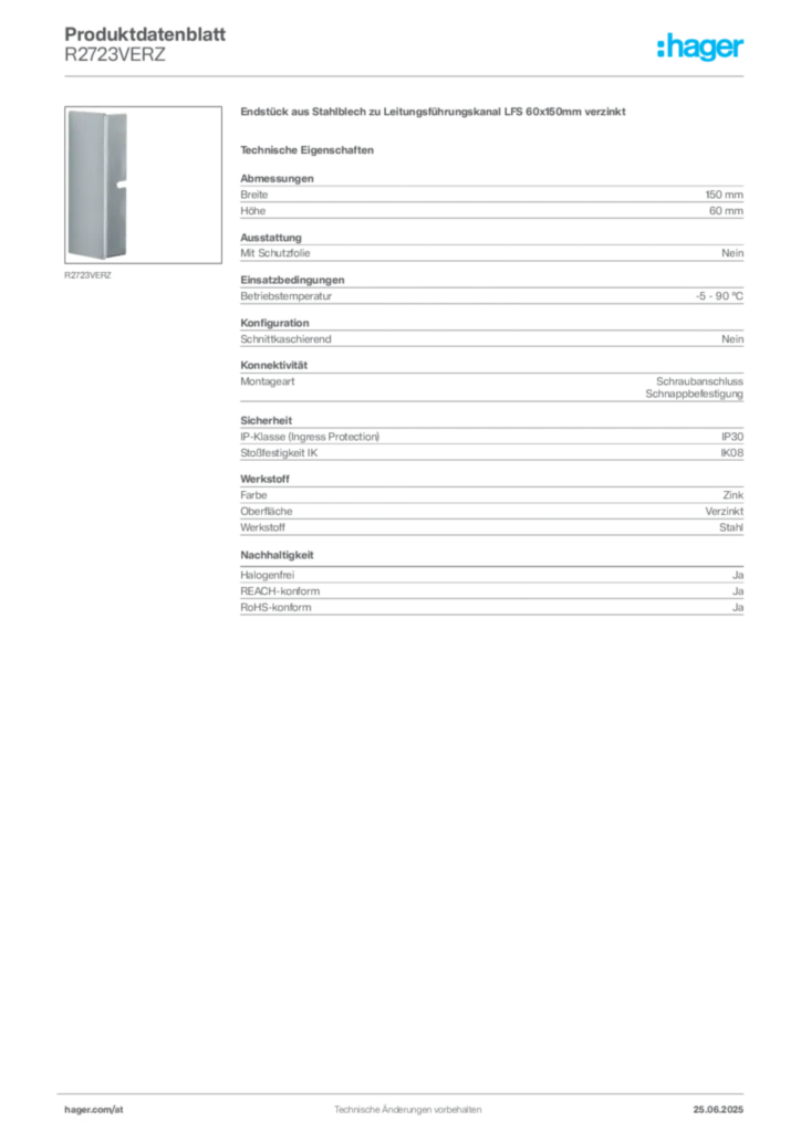 Bild Hager Produktdatenblatt R2723VERZ | Hager Deutschland
