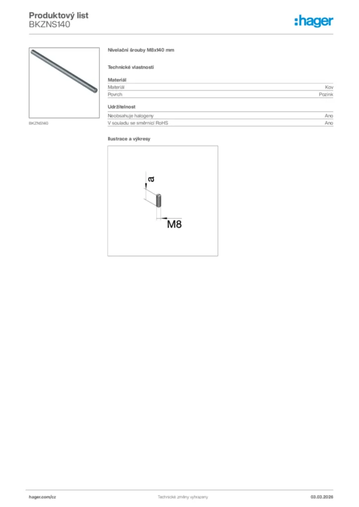 Obrázek Hager Product data sheet BKZNS140 | Hager