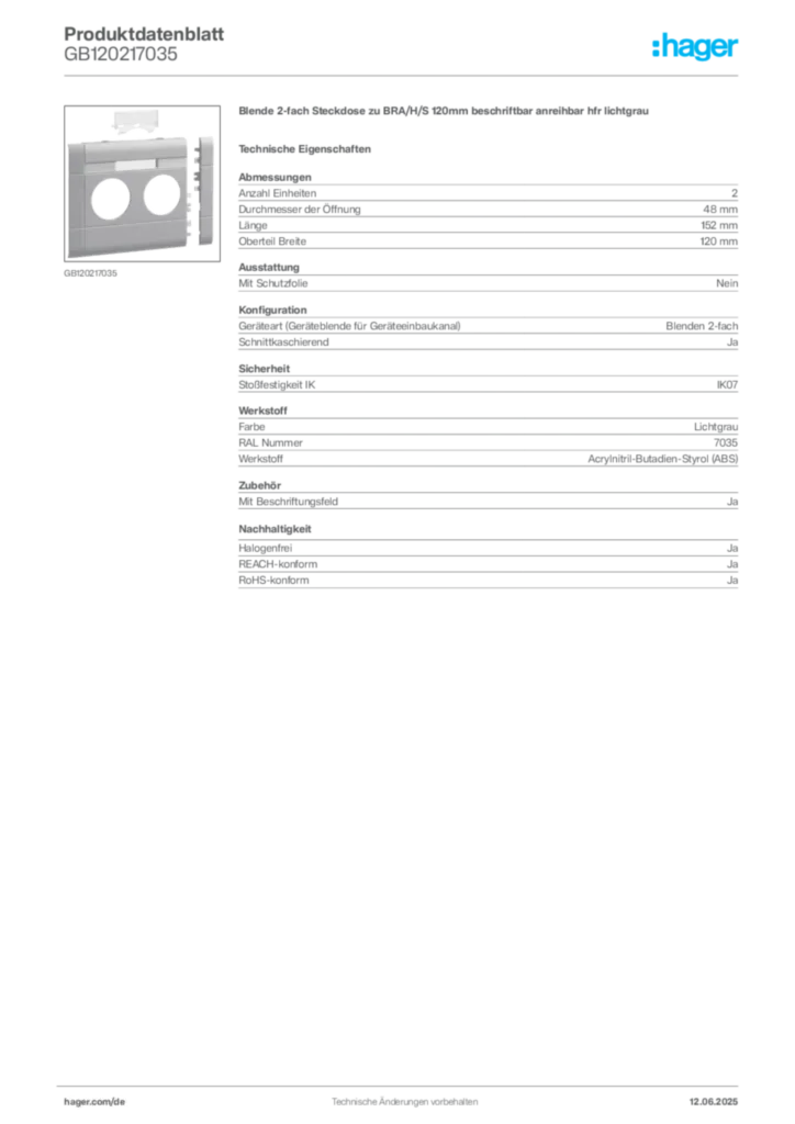 Hager Produktdatenblatt GB120217035