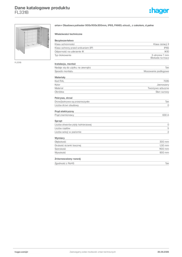 Zdjęcie Hager Karta katalogowa FL331B | Hager Polska
