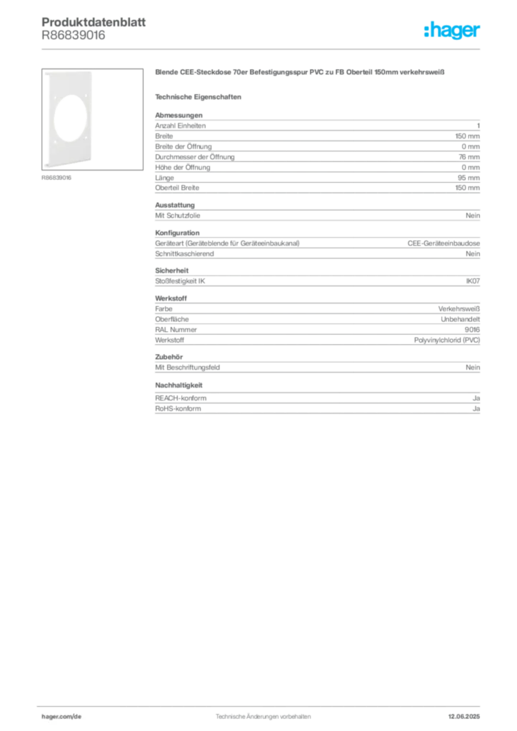 Hager Produktdatenblatt R86839016