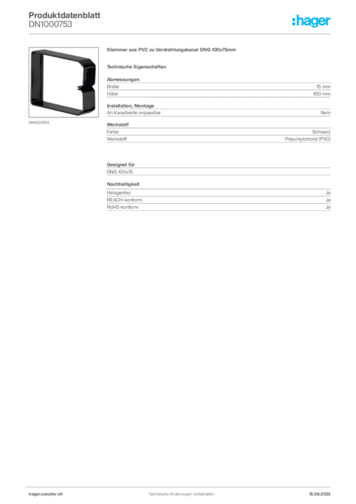 Bild Hager Produktdatenblatt DN1000753 | Hager Schweiz
