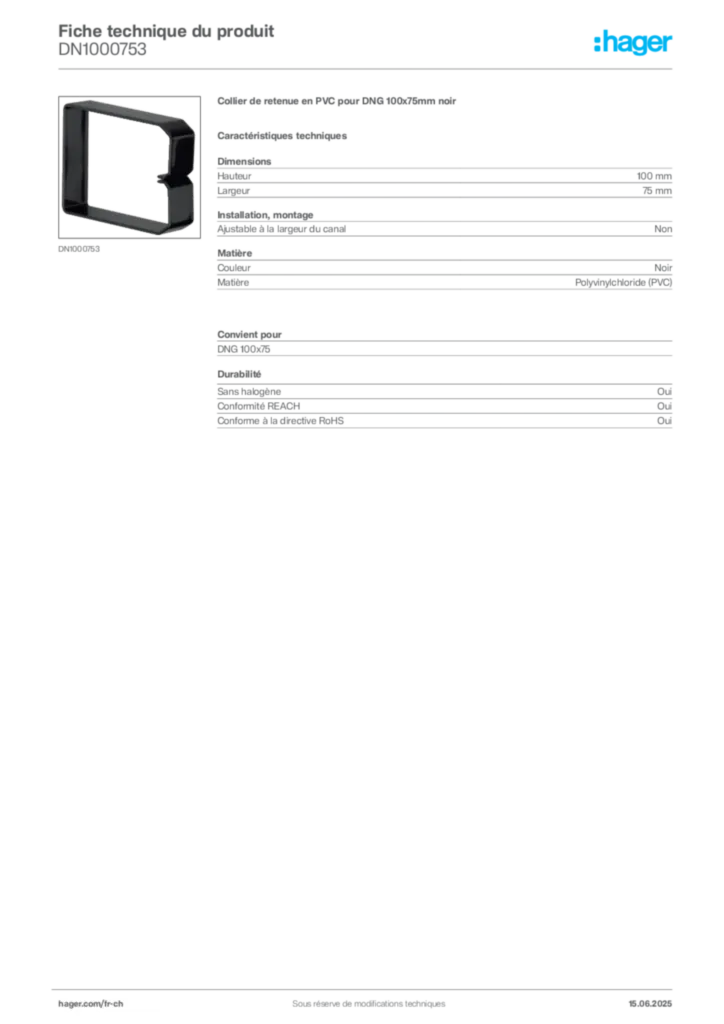 Image Hager Fiche technique du produit DN1000753 | Hager Suisse