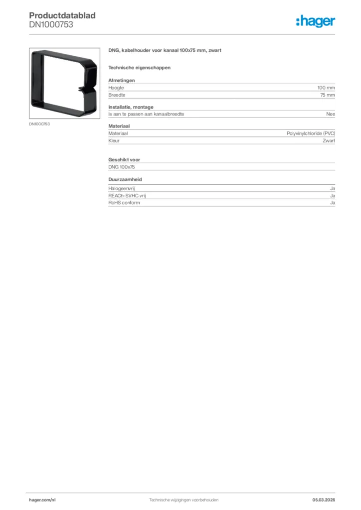 Afbeelding Hager Productdatablad DN1000753 | Hager Nederland