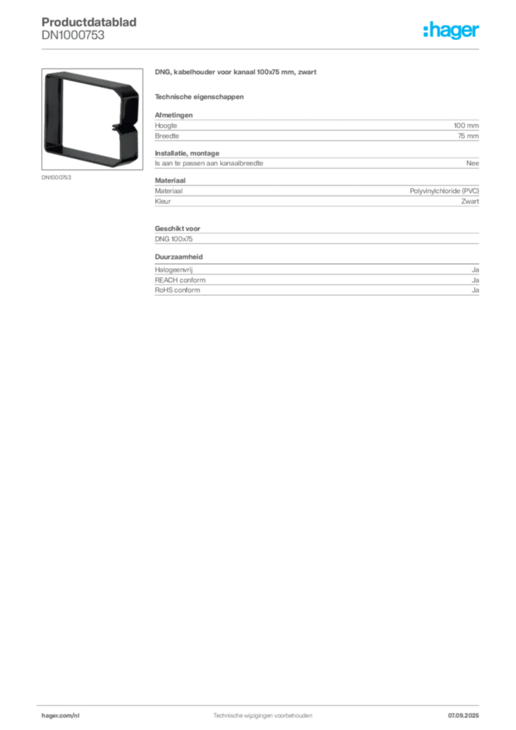 Afbeelding Hager Productdatablad DN1000753 | Hager Nederland