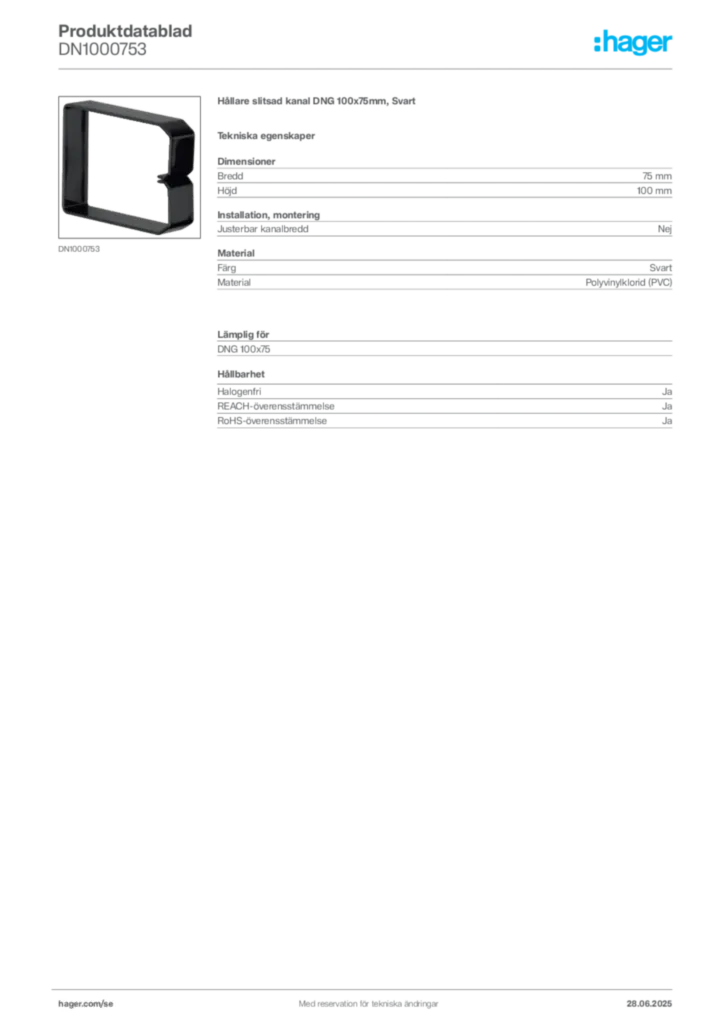Bild Hager Produktdatablad DN1000753 | Hager Sverige