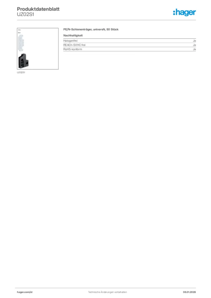 Bild Hager Produktdatenblatt UZ02S1 | Hager Deutschland