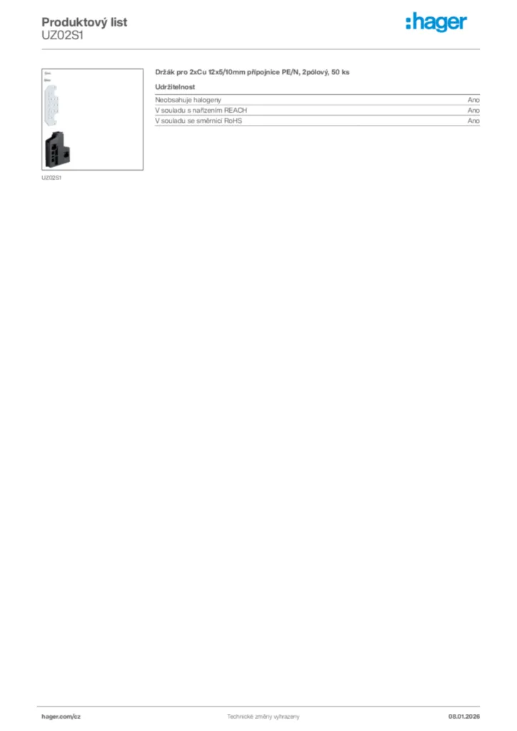 Obrázek Hager Product data sheet UZ02S1 | Hager