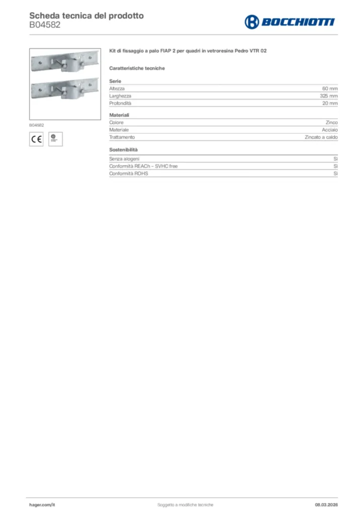 Immagine Bocchiotti Scheda tecnica del prodotto B04582 | Hager Italia
