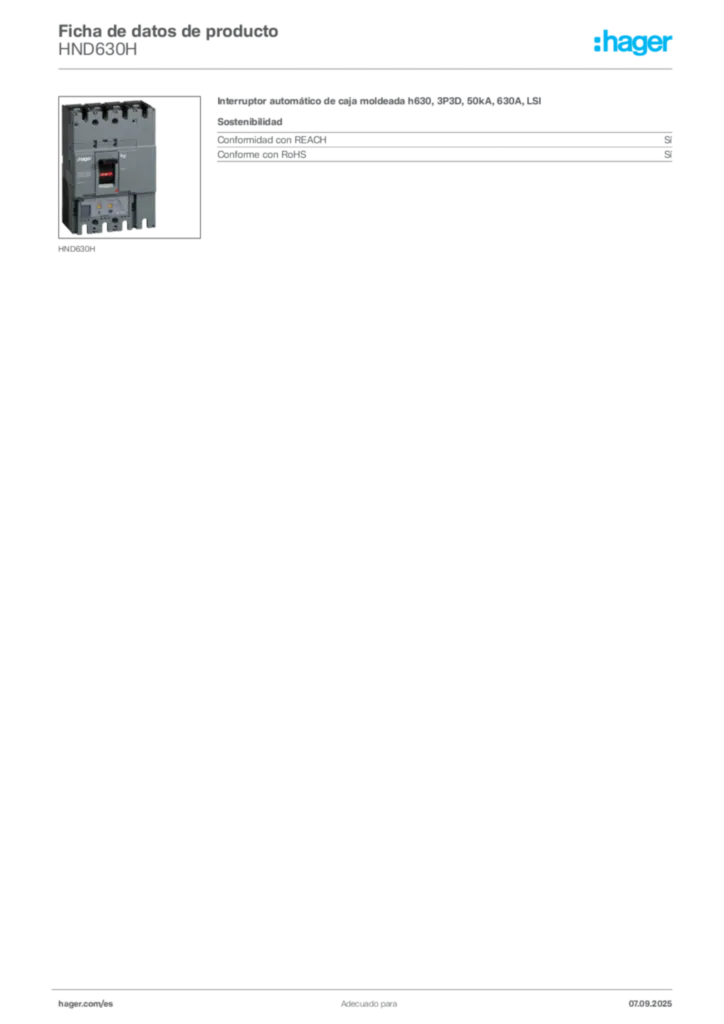 Imagen Hager Ficha de datos de producto HND630H | Hager España