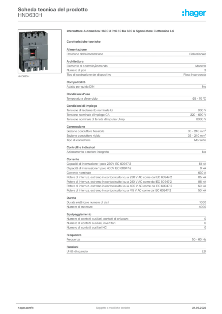 Immagine Hager Scheda tecnica del prodotto HND630H | Hager Italia