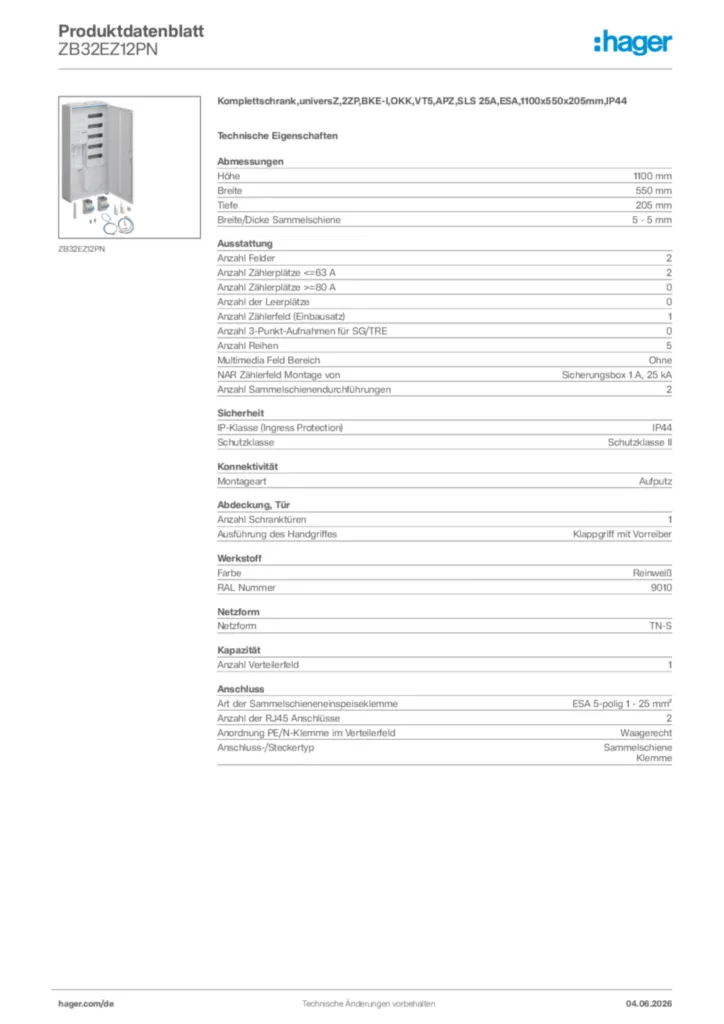 Bild Hager Produktdatenblatt ZB32EZ12PN | Hager Deutschland