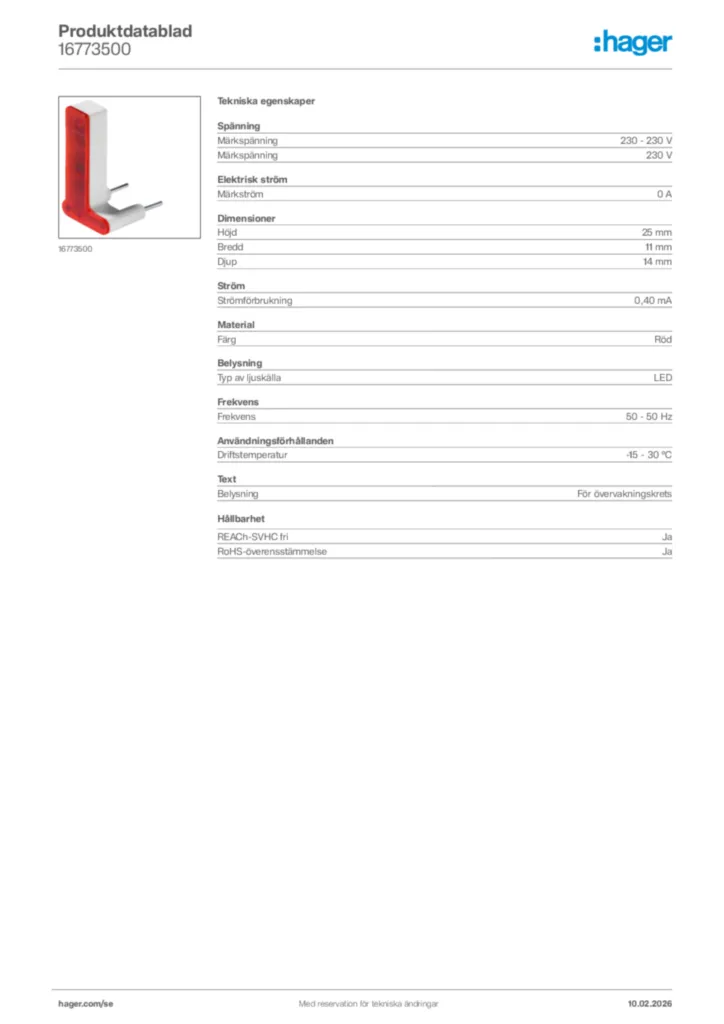 Bild Hager Produktdatablad 16773500 | Hager Sverige