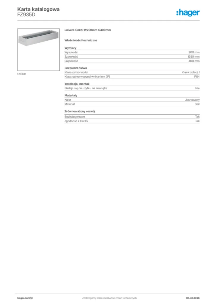 Zdjęcie Hager Karta katalogowa FZ935D | Hager Polska