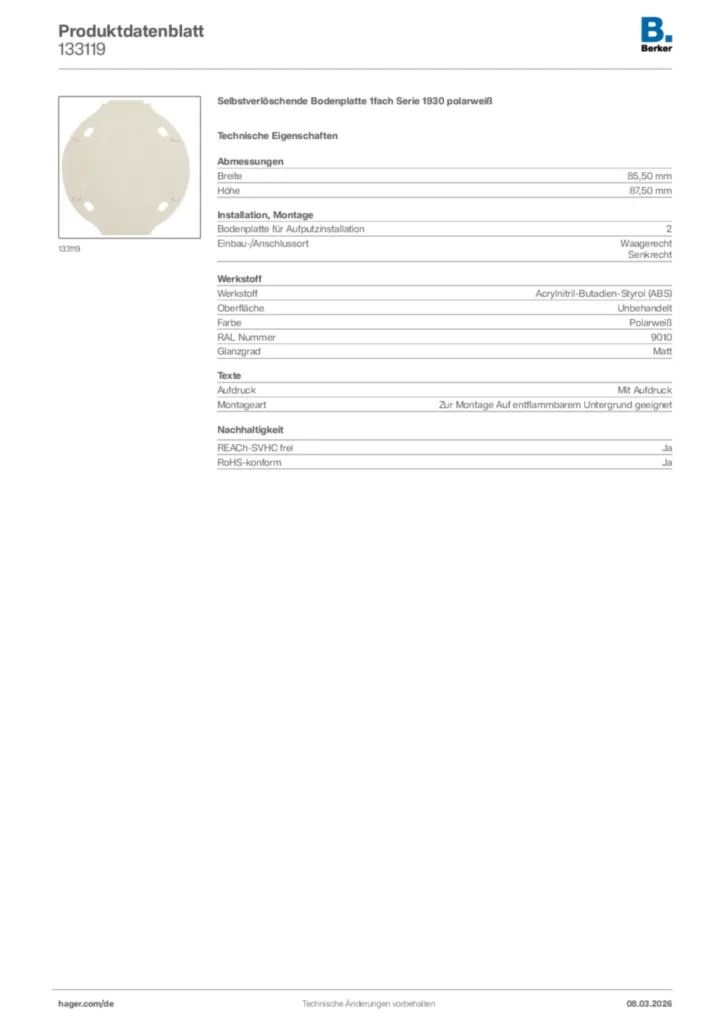 Bild Berker Produktdatenblatt 133119 | Hager Deutschland