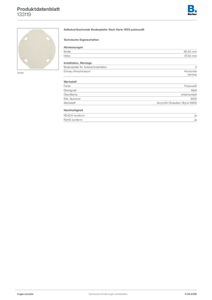 Bild Berker Produktdatenblatt 133119 | Hager Deutschland
