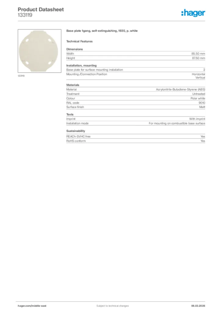 Image Hager Product data sheet 133119  | Hager