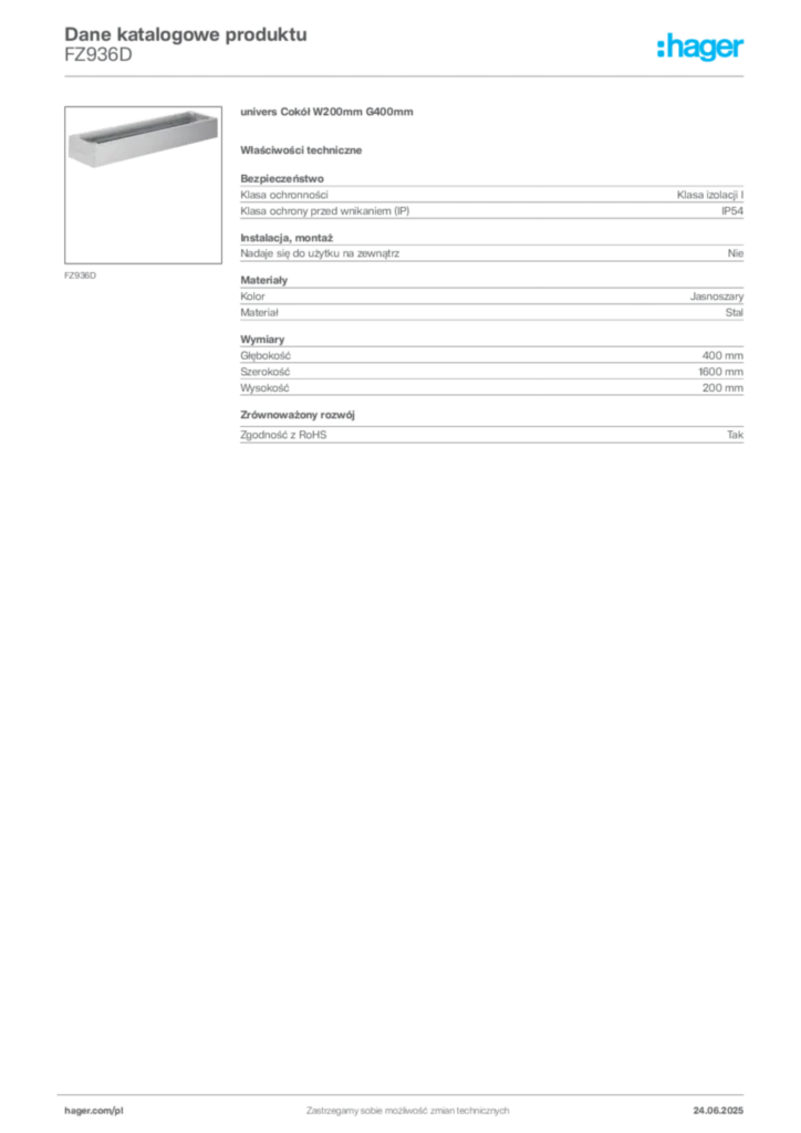 Zdjęcie Hager Karta katalogowa FZ936D | Hager Polska
