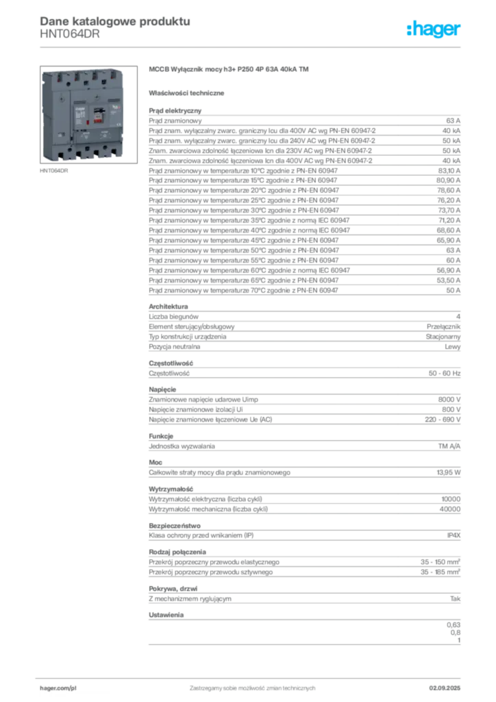 Zdjęcie Hager Karta katalogowa HNT064DR | Hager Polska