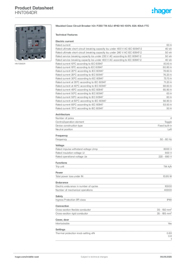 Image Hager Product data sheet HNT064DR  | Hager