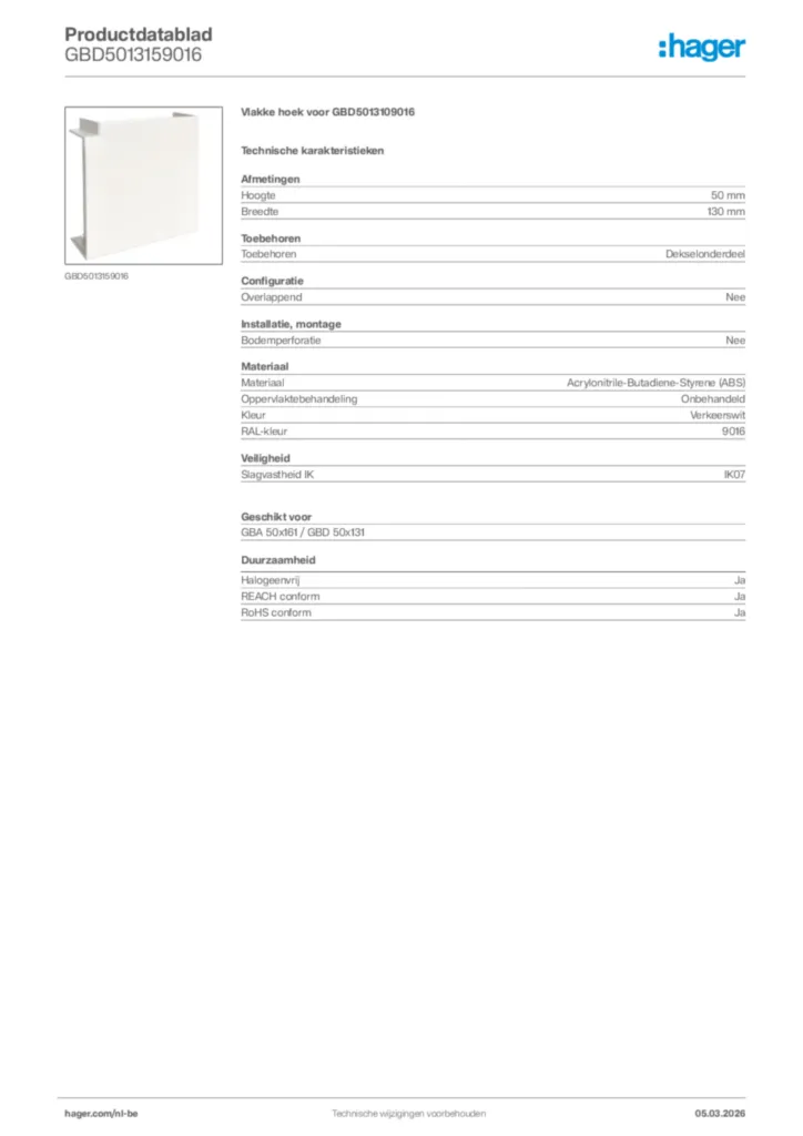 Afbeelding Hager Productdatablad GBD5013159016 | Hager Belgium