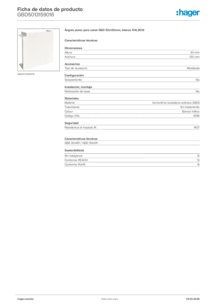 Imagen Hager Ficha de datos de producto GBD5013159016 | Hager España