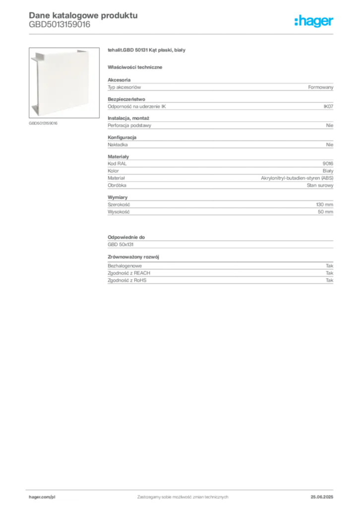 Zdjęcie Hager Karta katalogowa GBD5013159016 | Hager Polska
