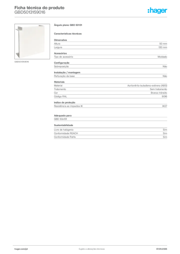 Imagem Hager Ficha técnica do produto GBD5013159016 | Hager Portugal