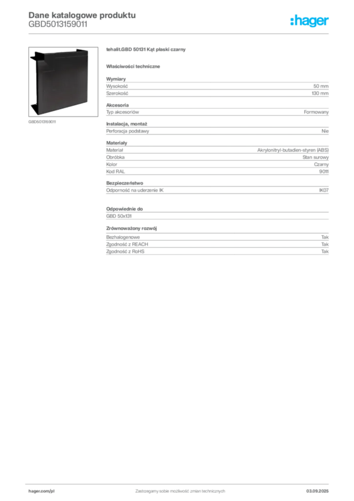 Zdjęcie Hager Karta katalogowa GBD5013159011 | Hager Polska