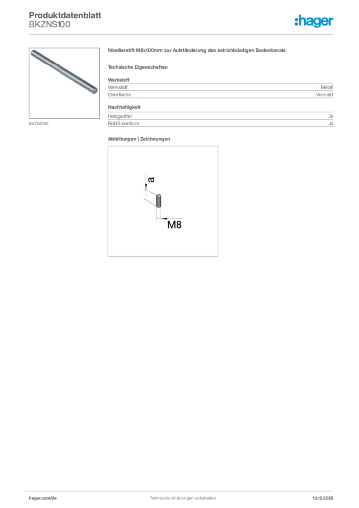 Bild Hager Produktdatenblatt BKZNS100 | Hager Deutschland