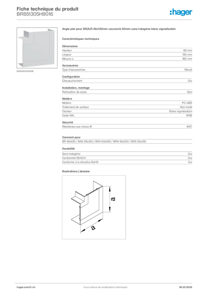 Image Hager Fiche technique du produit BR651305H9016 | Hager Suisse
