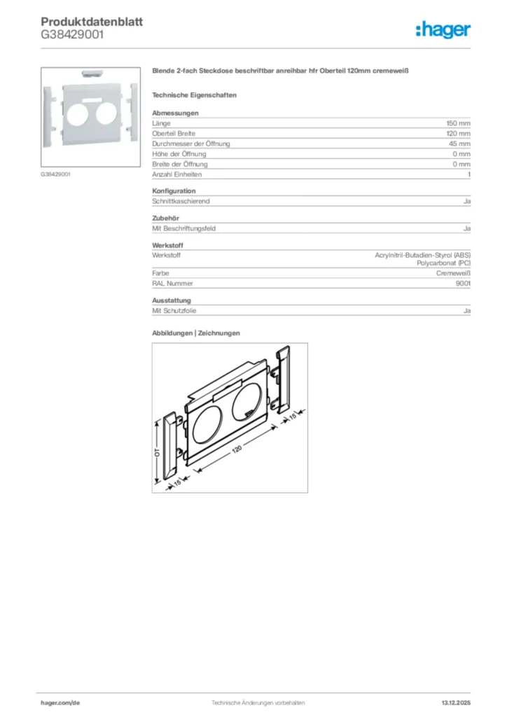 Bild Hager Produktdatenblatt G38429001 | Hager Deutschland