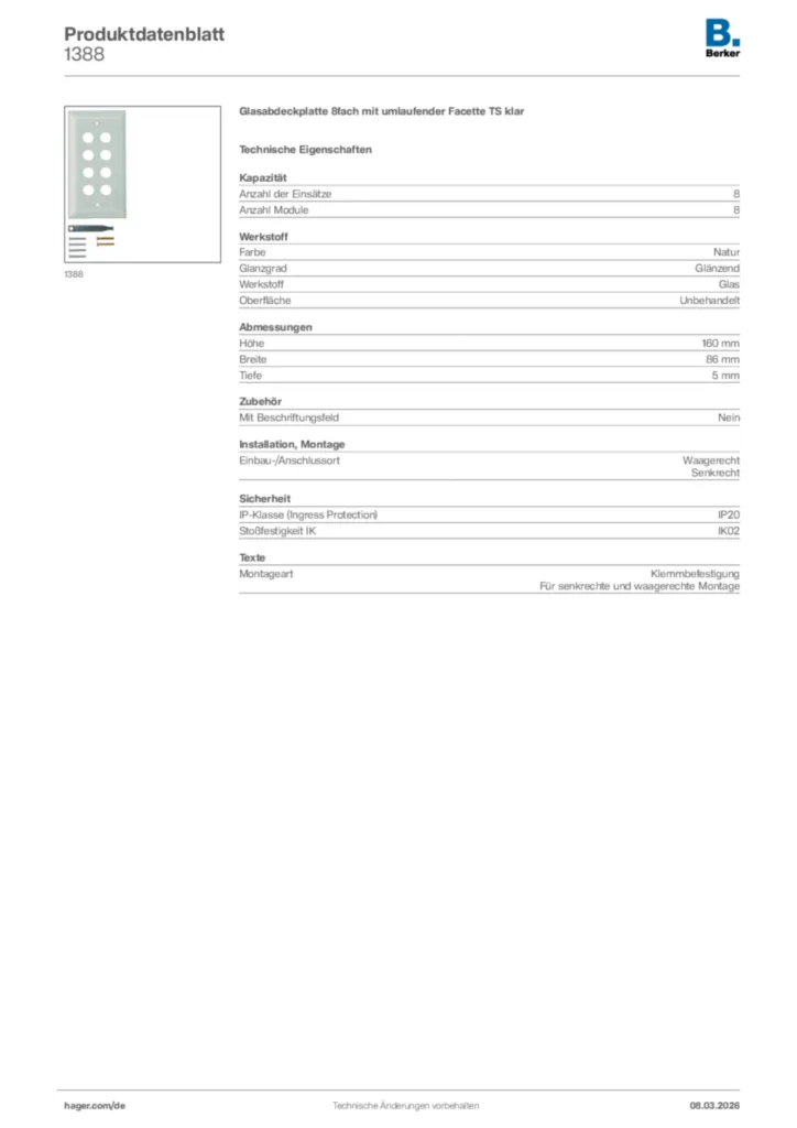 Bild Berker Produktdatenblatt 1388 | Hager Deutschland
