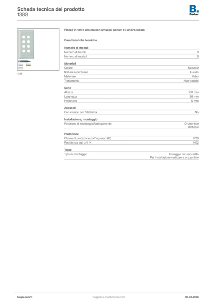 Immagine Berker Scheda tecnica del prodotto 1388 | Hager Italia
