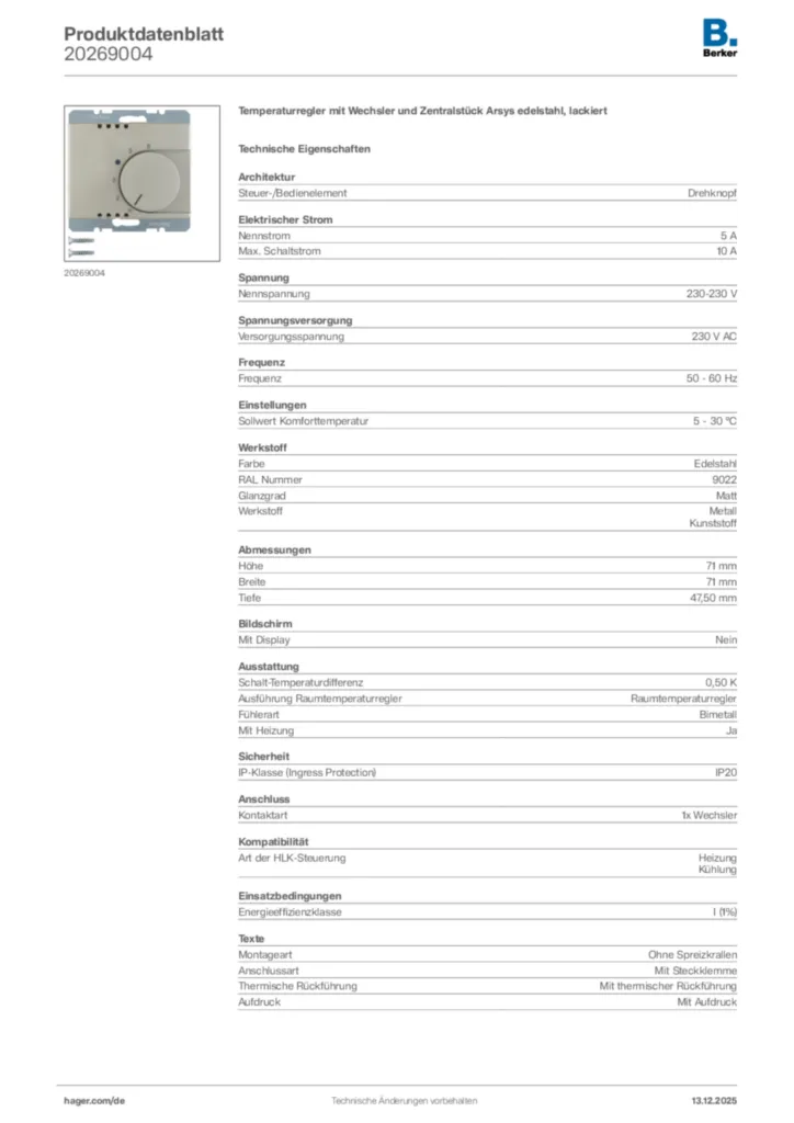 Bild Berker Produktdatenblatt 20269004 | Hager Deutschland