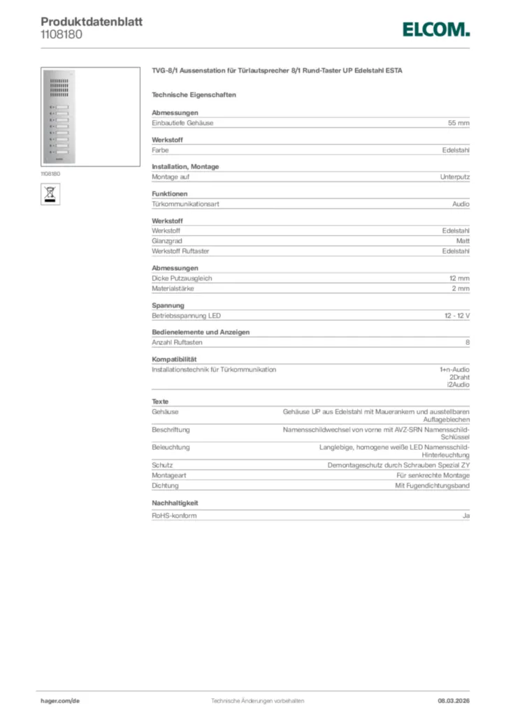 Bild Elcom Produktdatenblatt 1108180 | Hager Deutschland