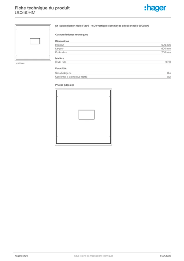 Image Hager Fiche technique du produit UC360HM | Hager France