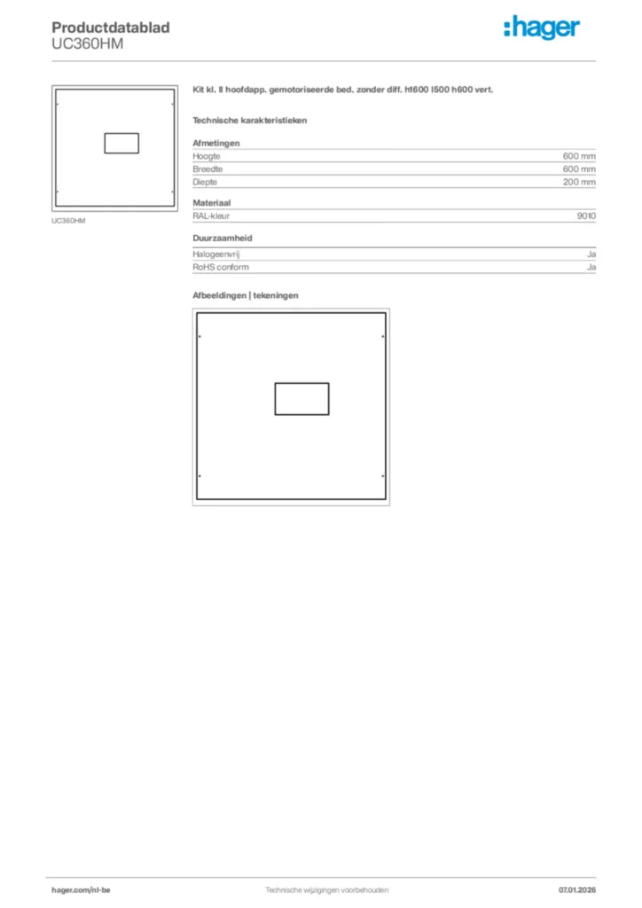 Afbeelding Hager Productdatablad UC360HM | Hager Belgium