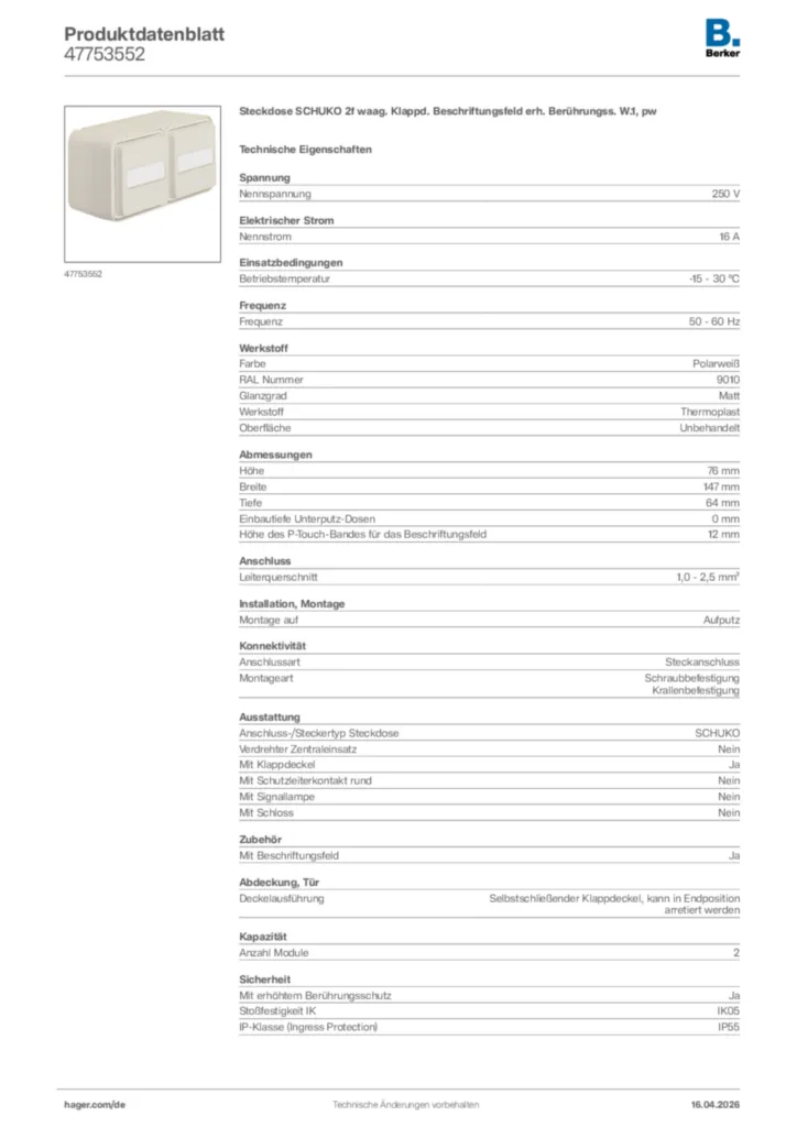 Bild Berker Produktdatenblatt 47753552 | Hager Deutschland