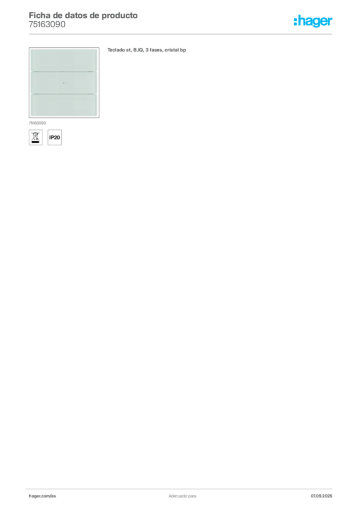 Imagen Hager Ficha de datos de producto 75163090 | Hager España